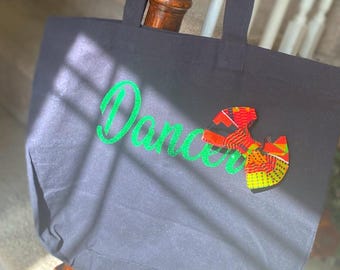 Personalized Glitter Canvas Tote Bag with Kente African Fabric