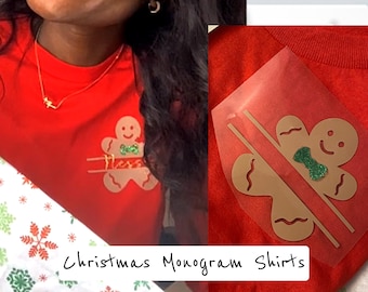 Personalized Christmas Monogram Shirt, Custom Names for Matching Pajamas, Family Christmas Shirts, Gingerbread Shirt