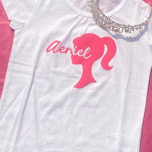 Personalized Fashion Doll Name Shirt, Custom Birthday Girl Shirt, Pink Retro Doll Silhouette, Doll University, Birthday Crew