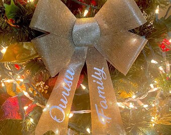Christmas Bow with Names, Personalized Christmas Tree Decor, Custom Family Christmas Bow