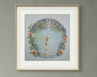 Excalibur and the Rose giclee PRINT ONLY by Angela Roberts