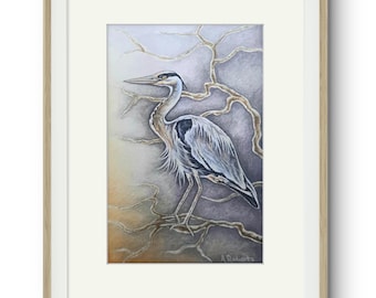 Grey Heron giclee PRINT ONLY by Angela Roberts