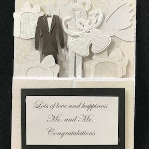 LGBT due uomini matrimonio pop-up carta grigio tux