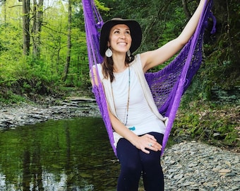 Purple Hammock Chair Hand Woven Hand Dyed Handmade Indoor Outdoor Natural Boho Chic Decor