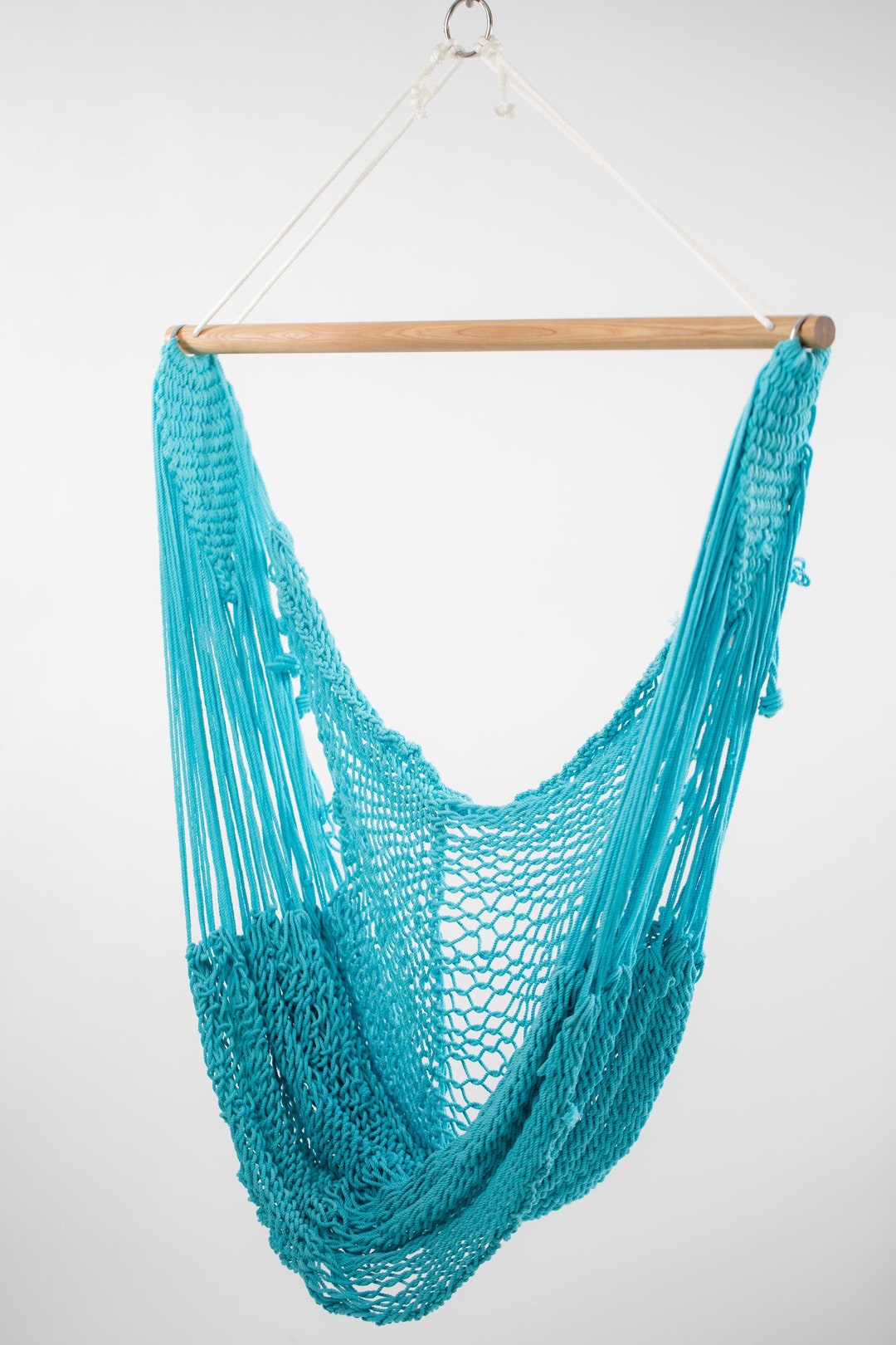 Light Blue Hammock Chair Hand Woven Hand Dyed Handmade Indoor Outdoor