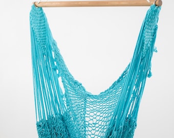 Light Blue Hammock Chair Hand Woven Hand Dyed Handmade Indoor Outdoor Natural Boho Chic Decor Turquoise