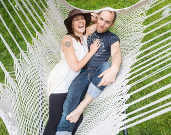 Large Hammock Traditional Size (WHITE) Handmade (Hand-woven, Hand-dyed) by Family Business Machine-Washable Natural Cotton Blend
