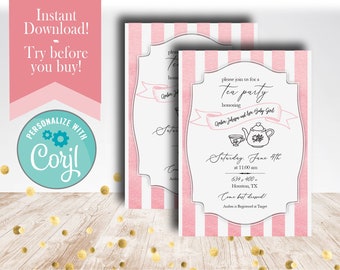 Baby Shower Tea Party Invite / Pink Baby shower Invitation / Tea Party Girl Shower / Girl Tea Party / Classy Tea Party / Paperless Post
