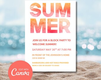 Summer BBQ Party Invitation: Editable Text (Digital Download, 5x7")