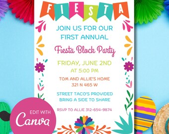 Fiesta Block Party Invitation: Summer BBQ, Graduation, Birthday (Digital Download)
