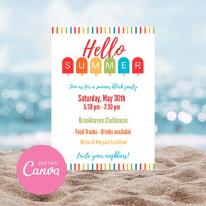 Summer Party Invitation / Summer backyard BBQ / Cook Out Invite / Neighborhood summer Party / Summer Kick off Invite / End of School Party