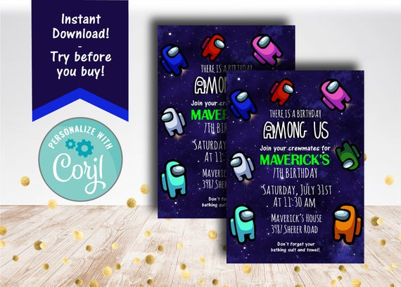 Among Us Birthday Invitation Among Us Invite Video Game Etsy