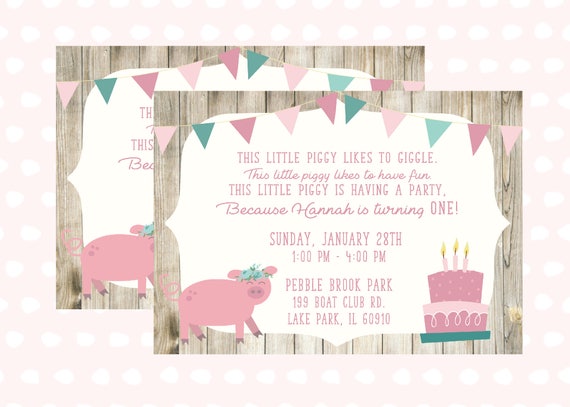 Primo Invito Compleanno Del Maiale 1 Anno Di Età Little Girl Party Invito Stampabile Digital Download Rosa E Blu Celebrazione