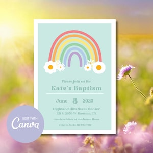 Girl Baptism Invitation / Rainbow Baptism Invitation / LDS Announcement Instant Download / Baby blessing invitation
