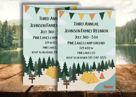 Family Reunion Invite Invitation Camping Flyer Summer Etsy