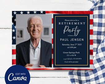 Invitación de jubilación militar: Celebración patriótica (Descarga digital, imagen de 5x7)