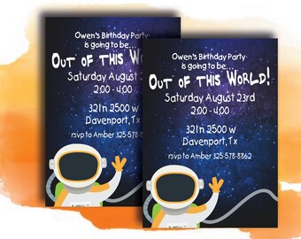 Space birthday party Invitation / Astronaut  party / Printable invite / Spaceship / Little boy / Rocket / Alien