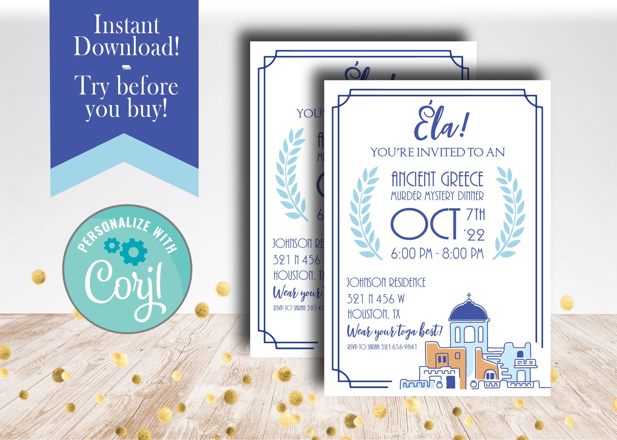 Greek Party Invitation / Greek Party Invite / Greece Dinner Party / Greek Themed Party / Murder