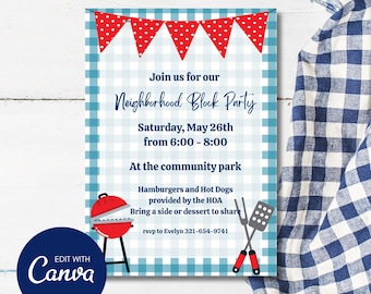 Summer BBQ Invitation: Patriotic 4th of July Party (Digital Download)