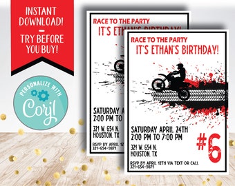 Motocross Birthday Invite / Moto X Instant Download Invite / Dirt Bike Birthday party / Motorcycle boy birthday / Paperless Post