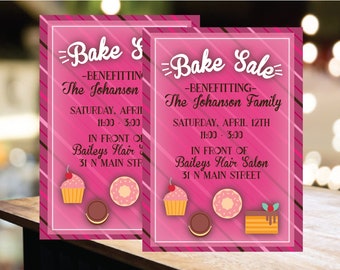 Bake Sale Fundraiser Flyer / Baked Goods Auction Invitation /  School  / Church / Sport Fundraiser / Blue and Pink /Digital Download Invite