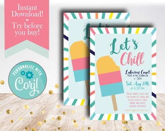 Summer Party Invitation / Popsicle party Invite Summer Neighborhood  BBQ / End of School Invite / Summer Party