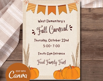 Fall Festival Invitation: Food Drive Flyer, Halloween Block Party (Digital Download 5x7" Image)