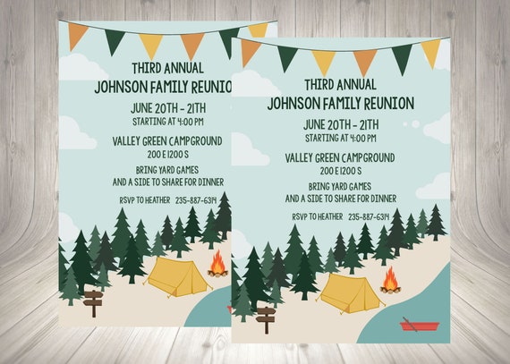 Family Reunion Invite Invitation Camping Flyer Summer Etsy