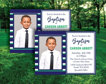 Boy LDS Baptism Invitation / Baptism Invitation /  LDS Announcement / Mormon Blessing Invite /  Blue and Green / Printable