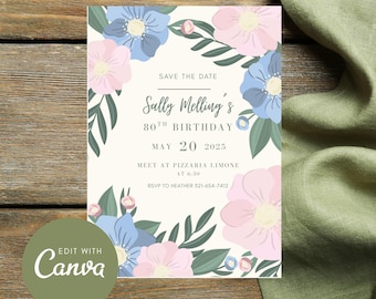 80th Birthday Party Invitation / Grandma Birthday Invitation / Wedding Anniversary Party Invite / Save the Date Birthday Invite
