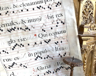 LARGE French Religious 1780 Antique Illuminated Manuscript Page