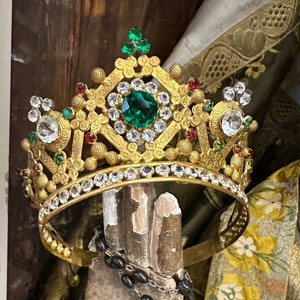 Spectacular Antique French Bejeweled Santos Religious Crown