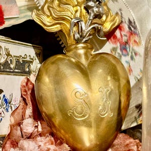 RARE Antique Religious Gilded Sacred Heart Ex Voto