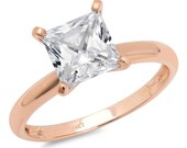 0.5 ct Brilliant Princess Cut Designer Genuine Flawless Clear Simulated Diamond 14K 18K Rose Gold Solitaire Ring