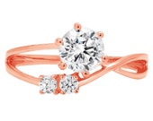 0.85 ct Brilliant Round Cut Designer Genuine Flawless Clear Simulated Diamond 14K 18K Rose Gold Three-Stone Ring