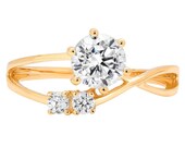 0.85 ct Brilliant Round Cut Designer Genuine Flawless Clear Simulated Diamond 14K 18K Yellow Gold Three-Stone Ring