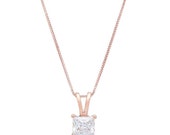 1 ct Brilliant Princess Cut Solitaire Designer Genuine Flawless Clear Simulated Diamond 14K 18K Rose Gold Pendant with 16 quot Chain