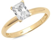 1 ct Brilliant Emerald Cut Designer Genuine Flawless Clear Simulated Diamond 14K 18K Yellow Gold Solitaire Ring