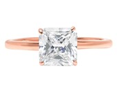1 ct Brilliant Asscher Cut Designer Genuine Flawless Clear Simulated Diamond 14K 18K Rose Gold Solitaire Ring