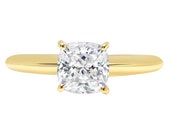 1 ct Brilliant Cushion Cut Designer Genuine Flawless Clear Simulated Diamond 14K 18K Yellow Gold Solitaire Ring