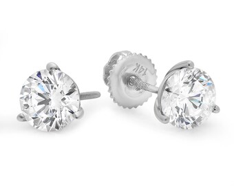 3CT Round Solid 18K Rose Gold Brilliant Cut Martini ScrewBack Stud Earrings