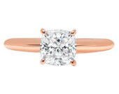 1 ct Brilliant Cushion Cut Designer Genuine Flawless Clear Simulated Diamond 14K 18K Rose Gold Solitaire Ring