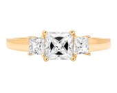 0.95 ct Brilliant Princess Cut Designer Genuine Flawless Clear Simulated Diamond 14K 18K Yellow Gold Three-Stone Ring