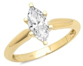 1 ct Brilliant Marquise Cut Designer Genuine Flawless Clear Simulated Diamond 14K 18K Yellow Gold Solitaire Ring