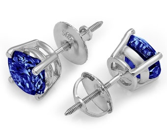 Genuine Tanzanite Flower Stud Earrings Trillion Cut Cluster Post Earrings Sterling Silver Birthstone December