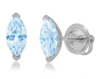 1.0ct Marquise Brilliant Cut Ideal VVS1 Aquamarine Blue Simulated Diamond Bridal Anniversary Stud Earrings 14k Solid Rose Gold Screw Back