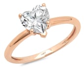 1 ct Brilliant Heart Cut Designer Genuine Flawless Clear Simulated Diamond 14K 18K Rose Gold Solitaire Ring