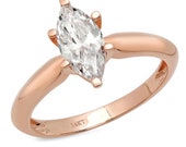 1 ct Brilliant Marquise Cut Designer Genuine Flawless Clear Simulated Diamond 14K 18K Rose Gold Solitaire Ring