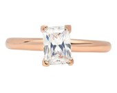 1 ct Brilliant Emerald Cut Designer Genuine Flawless Clear Simulated Diamond 14K 18K Rose Gold Solitaire Ring