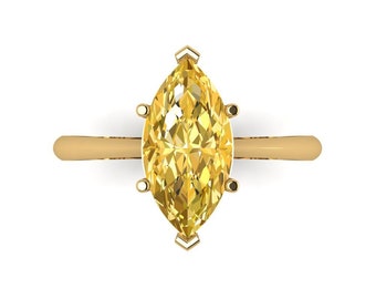 2.5 ct Brilliant Marquise Cut Natural Citrine Stone Yellow Gold Solitaire Ring